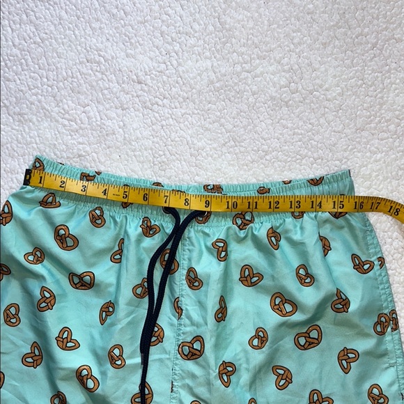 Aqua Pretzel Pattern Men's Swim Trunks - Picture 3 of 11